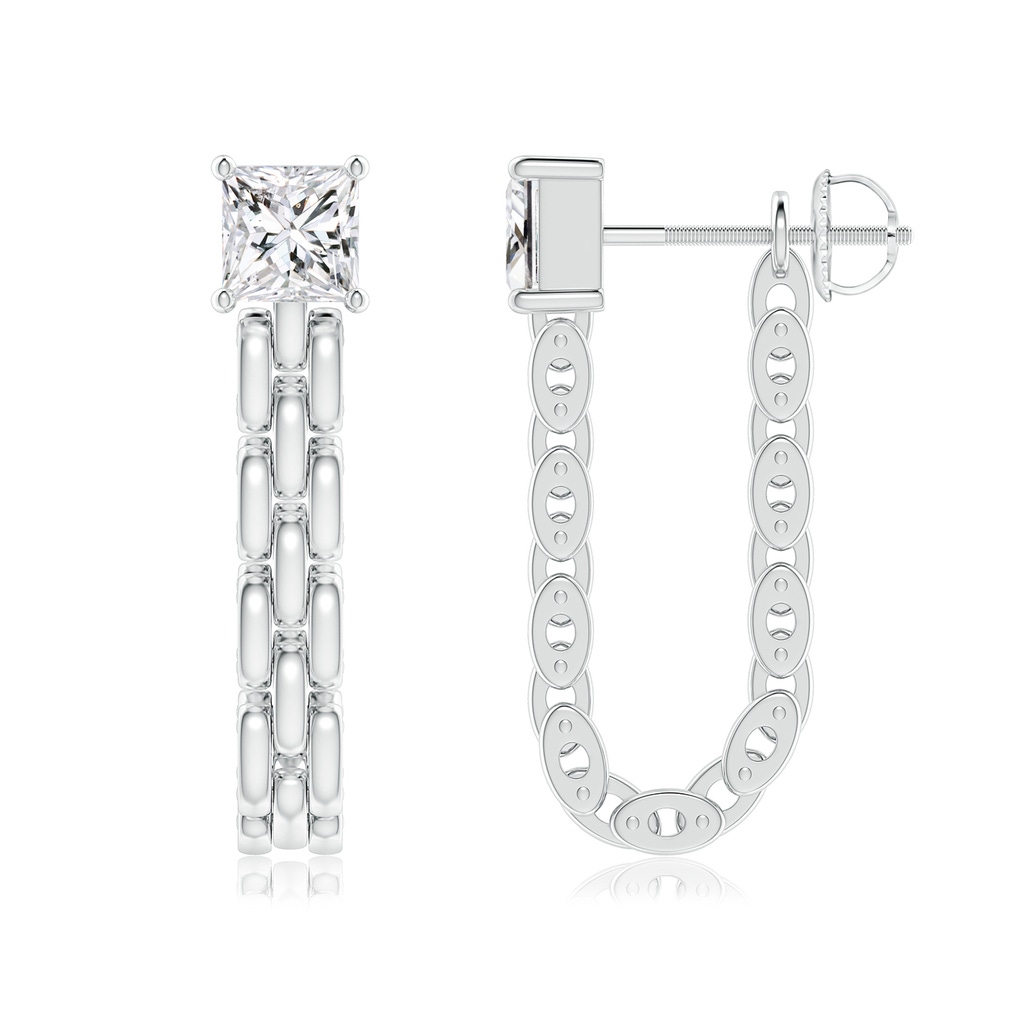 4.5mm HSI2 Princess Diamond Rectangle Link Earrings in White Gold