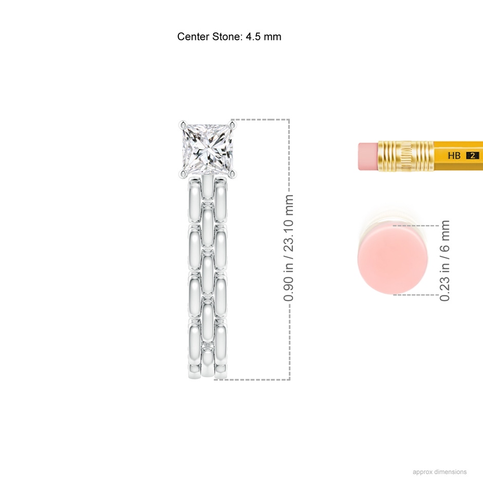 4.5mm HSI2 Princess Diamond Rectangle Link Earrings in White Gold ruler