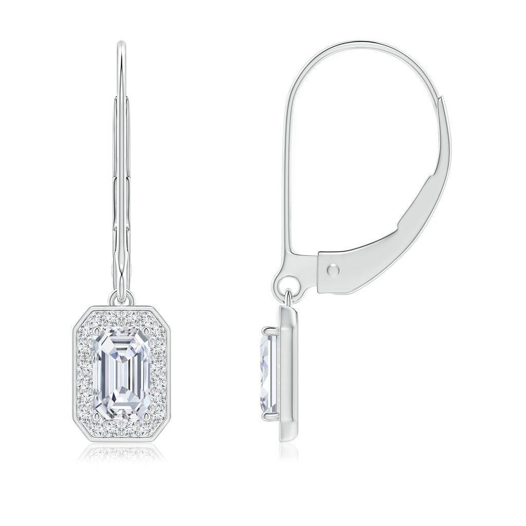 5x3mm GVS2 Emerald-Cut Diamond Halo Leverback Earrings in White Gold