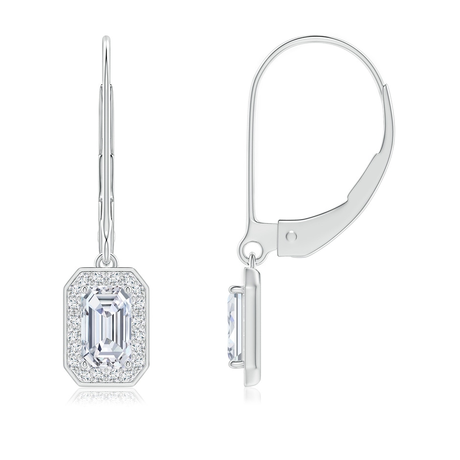 5x3mm GVS2 Emerald-Cut Diamond Halo Leverback Earrings in White Gold 