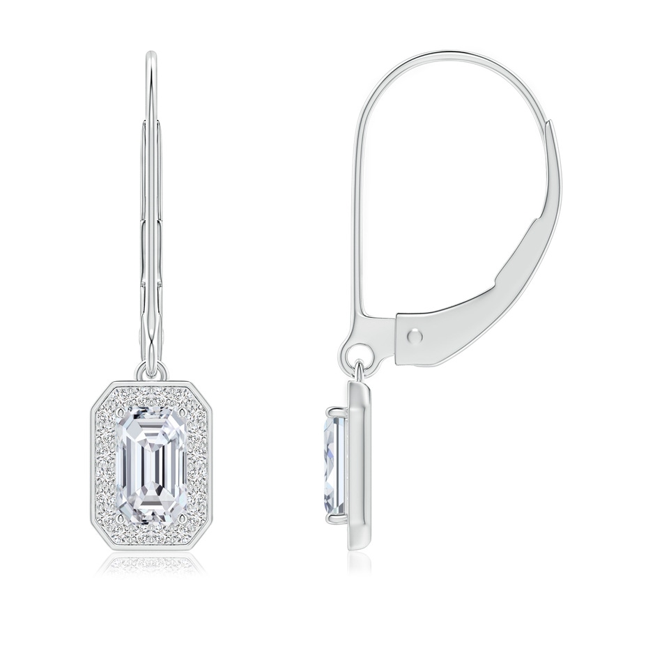 5x3mm HSI2 Emerald-Cut Diamond Halo Leverback Earrings in White Gold 