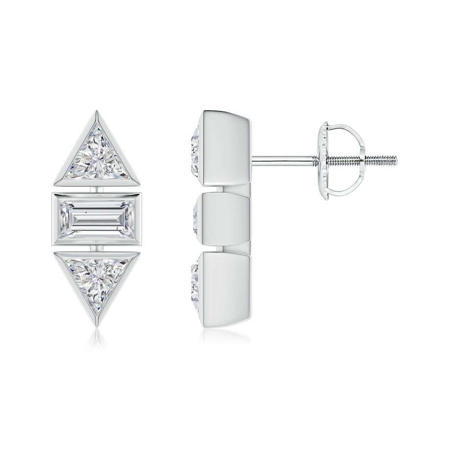 4mm HSI2 Bezel-Set Triangle and Baguette Diamond Stud Earrings in White Gold 