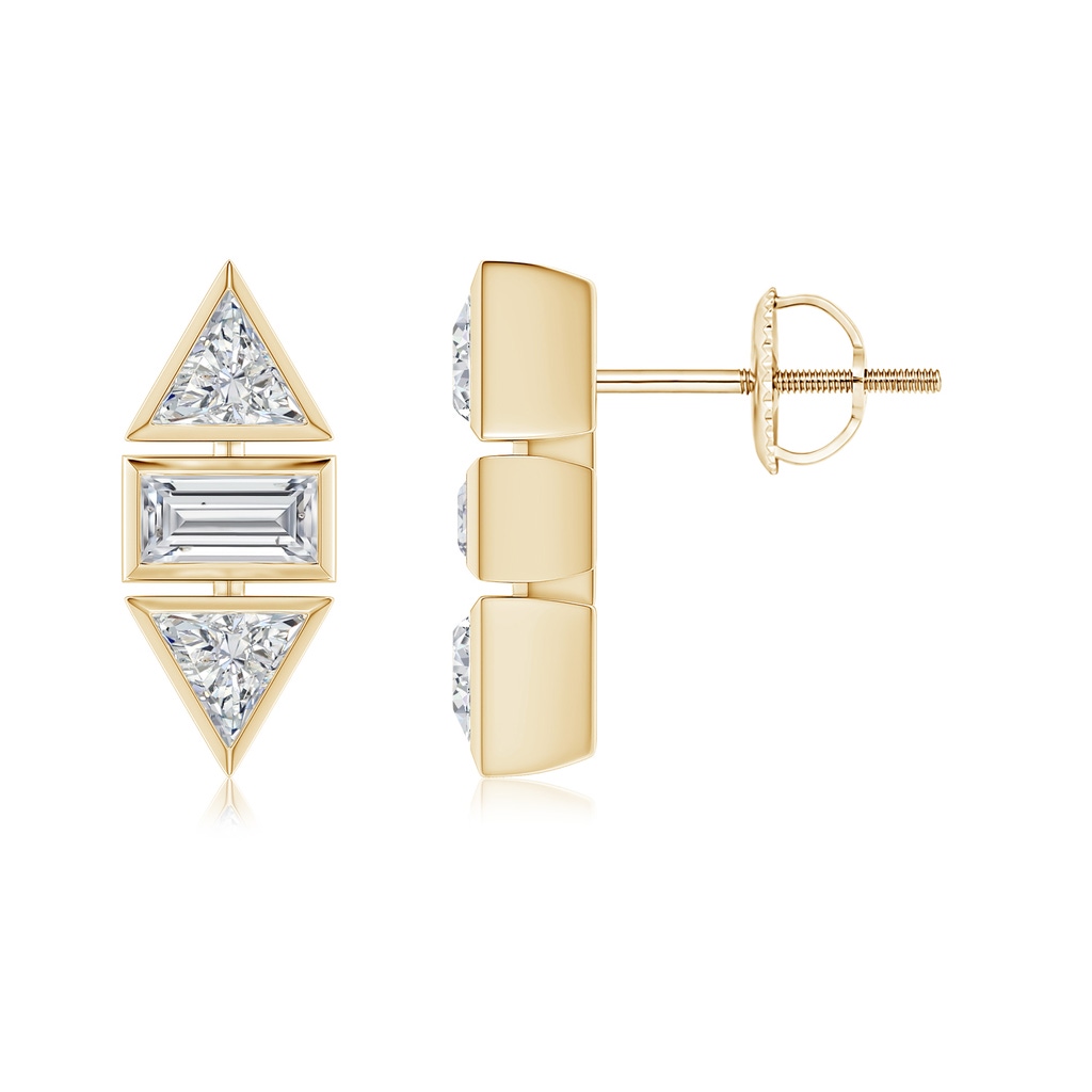 4mm HSI2 Bezel-Set Triangle and Baguette Diamond Stud Earrings in Yellow Gold
