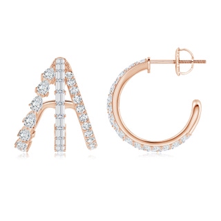 3x2mm GVS2 Graduated Multi-Shape Diamond Layered Hoop Earrings in Rose Gold