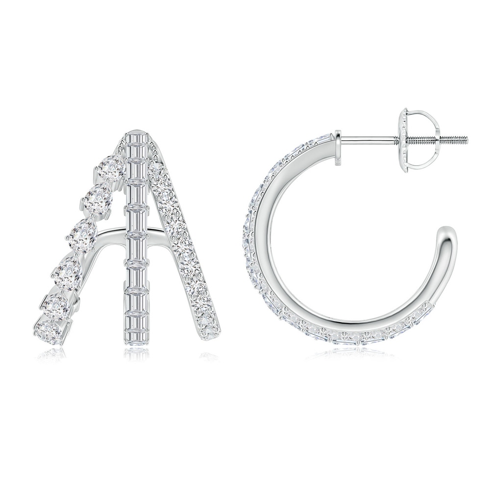 3x2mm HSI2 Graduated Multi-Shape Diamond Layered Hoop Earrings in White Gold