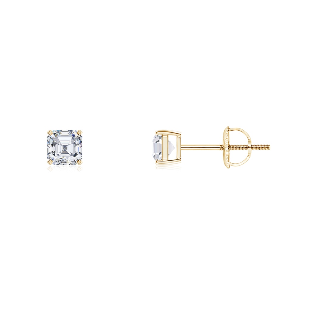 3mm GVS2 Asscher-Cut Diamond Solitaire Stud Earrings in Yellow Gold
