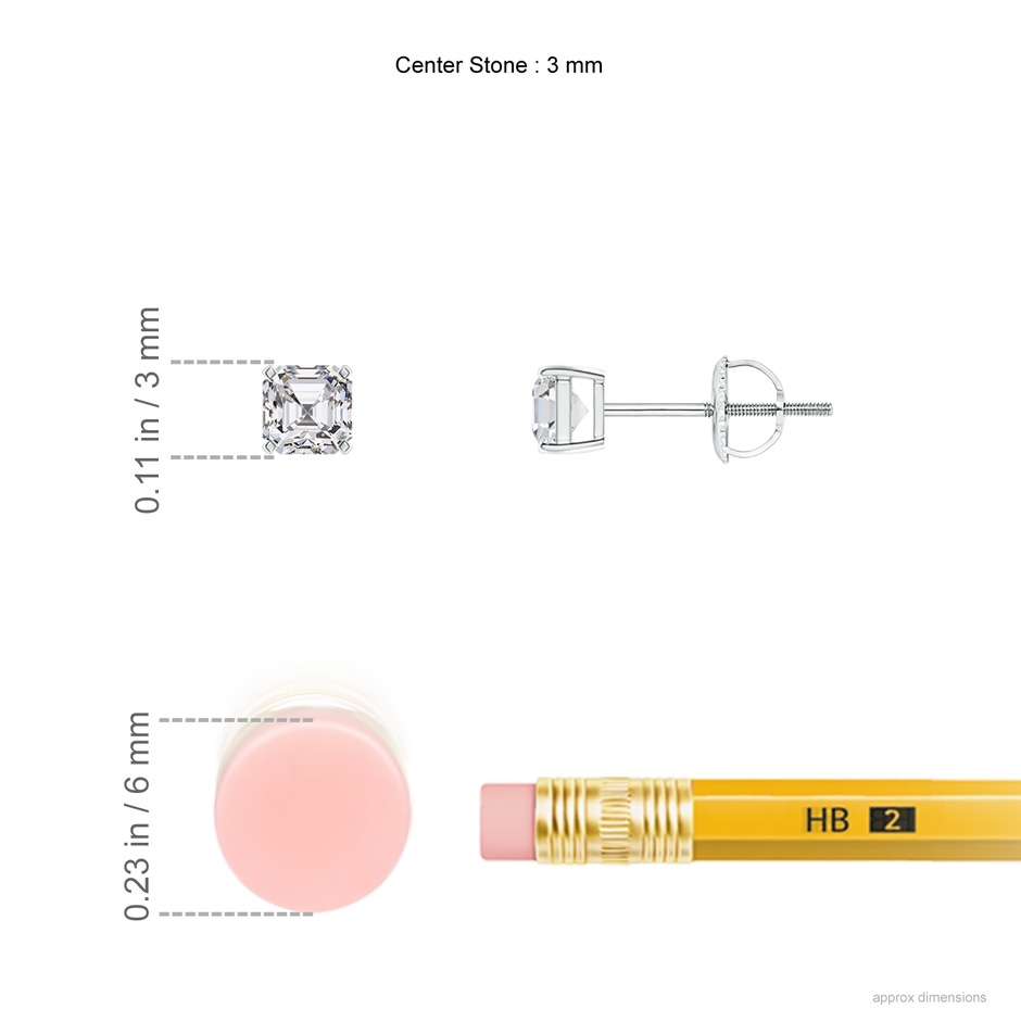 3mm HSI2 Asscher-Cut Diamond Solitaire Stud Earrings in White Gold ruler