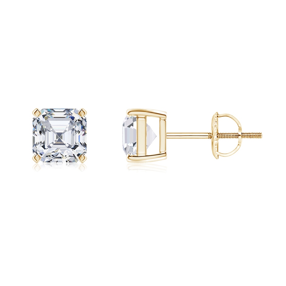5mm GVS2 Asscher-Cut Diamond Solitaire Stud Earrings in Yellow Gold 