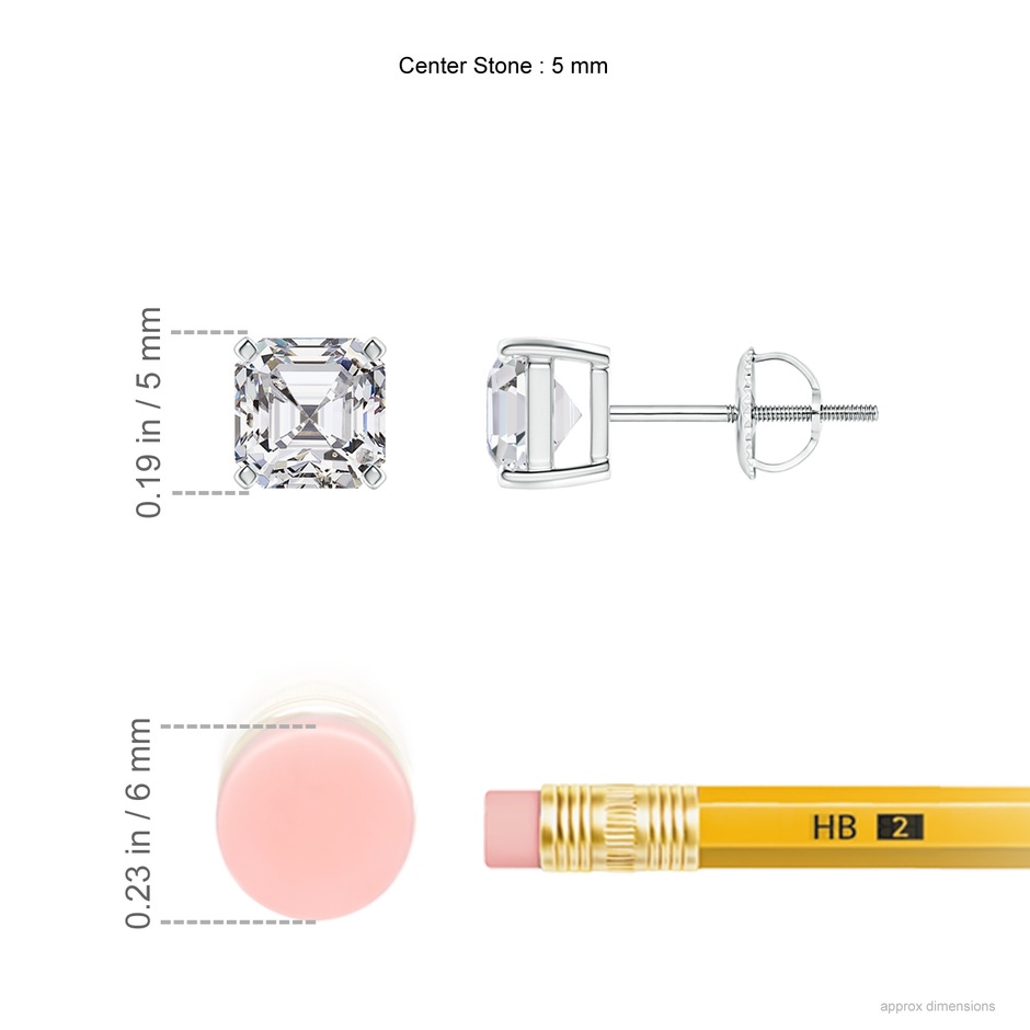 5mm HSI2 Asscher-Cut Diamond Solitaire Stud Earrings in P950 Platinum ruler