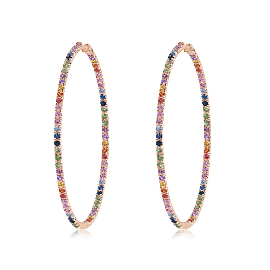 2mm AAA Spectra Round Multi-Sapphire Inside-Out Hoop Earrings in Rose Gold