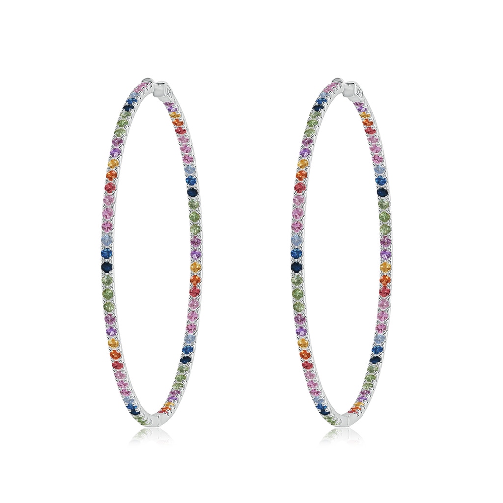 2mm AAA Spectra Round Multi-Sapphire Inside-Out Hoop Earrings in White Gold 