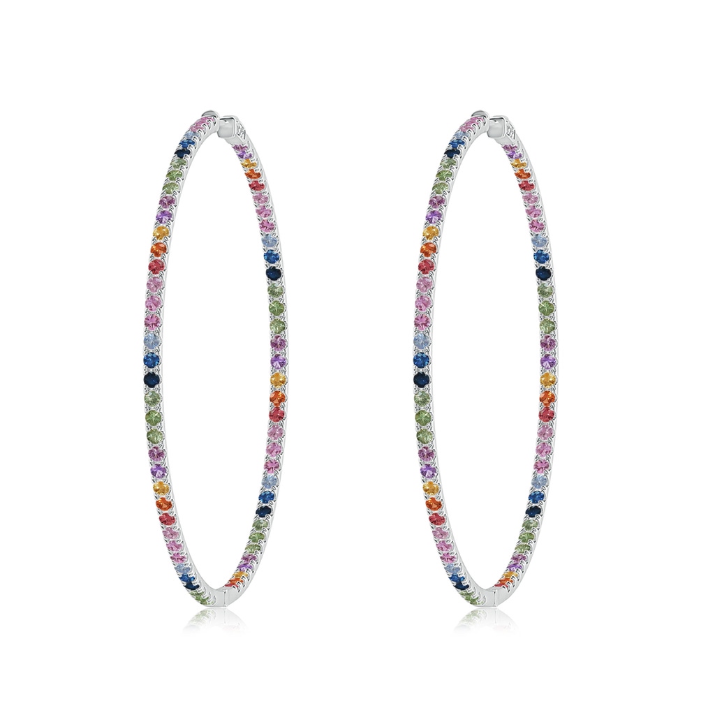 2mm AAA Spectra Round Multi-Sapphire Inside-Out Hoop Earrings in White Gold