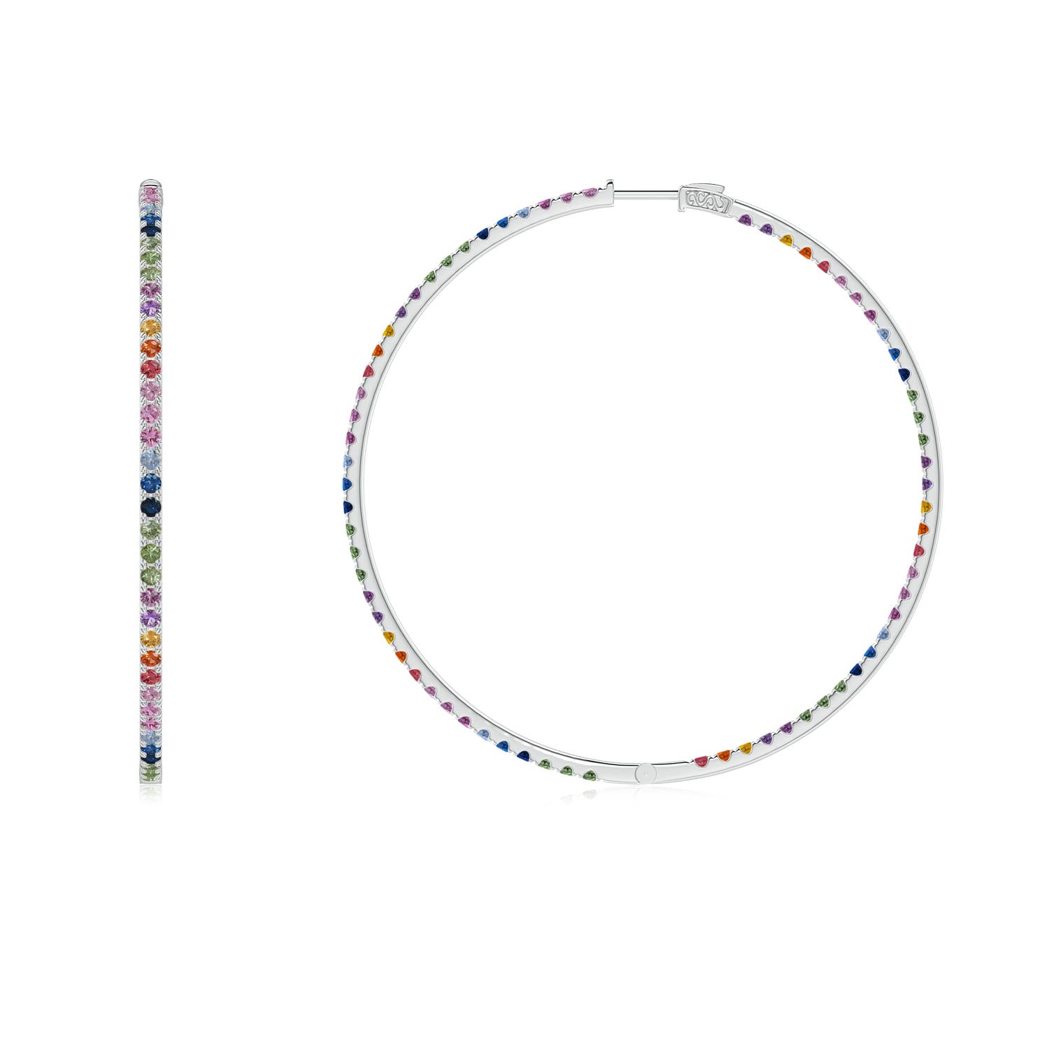 2mm AAA Spectra Round Multi-Sapphire Inside-Out Hoop Earrings in White Gold - side 2