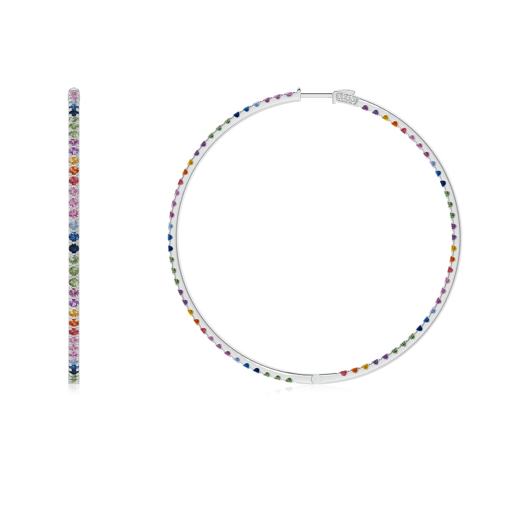 2mm AAA Spectra Round Multi-Sapphire Inside-Out Hoop Earrings in White Gold Side-1