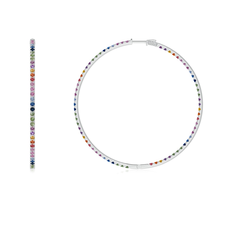 2mm AAA Spectra Round Multi-Sapphire Inside-Out Hoop Earrings in White Gold side-1