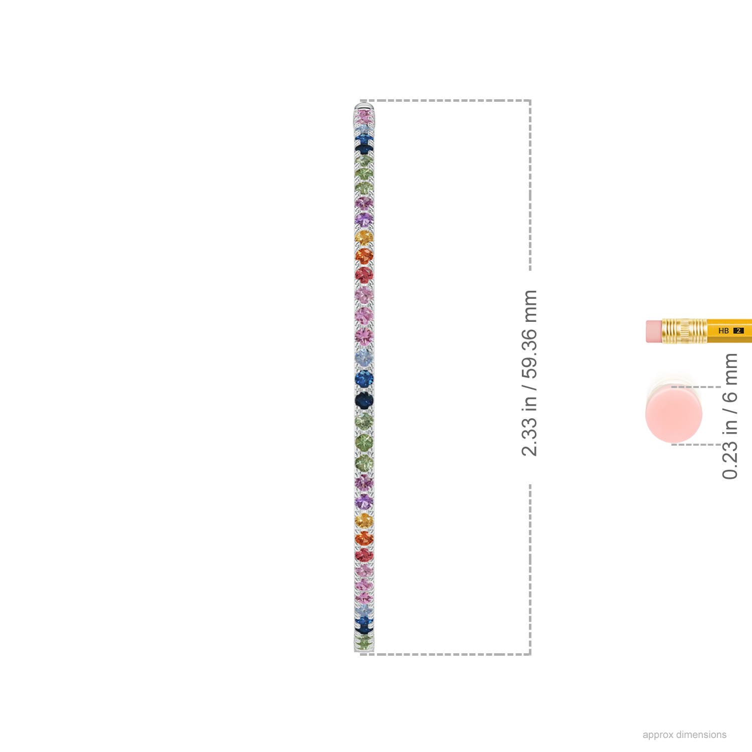 2mm AAA Spectra Round Multi-Sapphire Inside-Out Hoop Earrings in White Gold - ruler