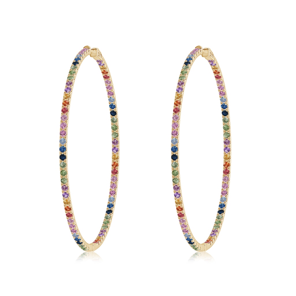 2mm AAA Spectra Round Multi-Sapphire Inside-Out Hoop Earrings in Yellow Gold