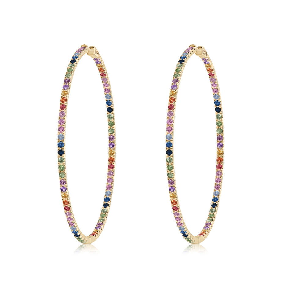 2mm AAA Spectra Round Multi-Sapphire Inside-Out Hoop Earrings in Yellow Gold 