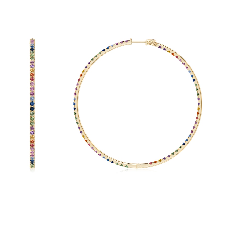 2mm AAA Spectra Round Multi-Sapphire Inside-Out Hoop Earrings in Yellow Gold side-1