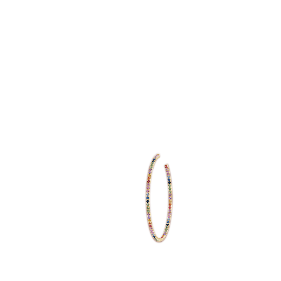 2mm AAA Spectra Round Multi-Sapphire Inside-Out Hoop Earrings in Yellow Gold body-ear