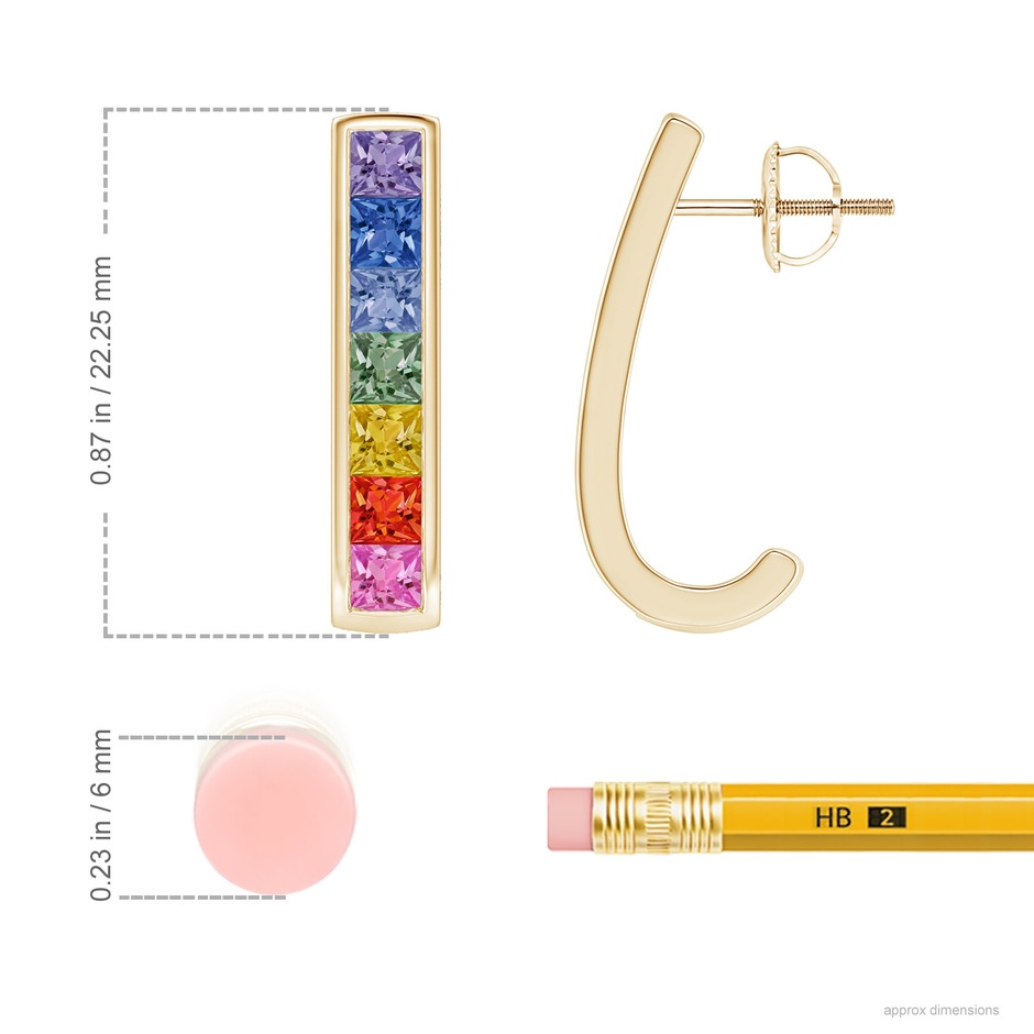 3mm AAA Spectra Channel-Set Square Multi-Sapphire J-Hoop Earrings in 9K Yellow Gold ruler