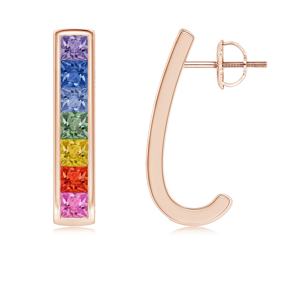 3mm AAA Spectra Channel-Set Square Multi-Sapphire J-Hoop Earrings in Rose Gold