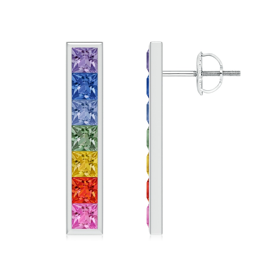 3mm AAA Spectra Channel-Set Square Multi-Sapphire Linear Earrings in White Gold 