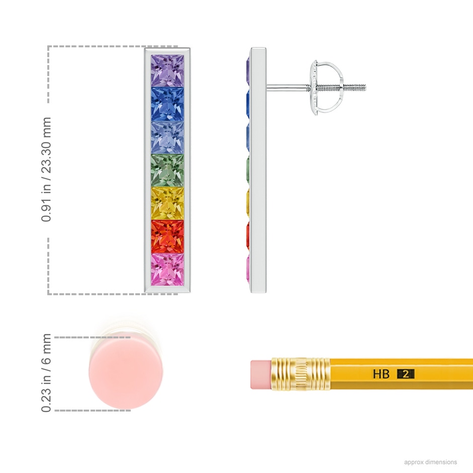 3mm AAA Spectra Channel-Set Square Multi-Sapphire Linear Earrings in White Gold ruler