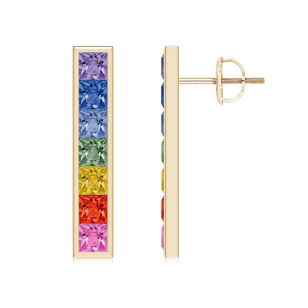 3mm AAA Spectra Channel-Set Square Multi-Sapphire Linear Earrings in Yellow Gold 