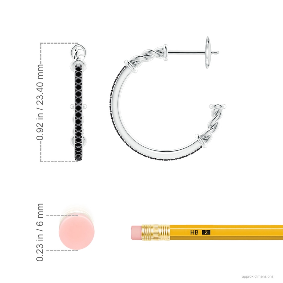 1.15mm A Prong-Set Round Black Diamond Twisted Wire Hoop Earrings in White Gold ruler