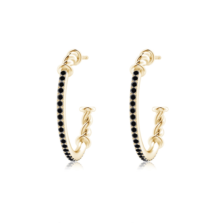 1.15mm A Prong-Set Round Black Diamond Twisted Wire Hoop Earrings in Yellow Gold 