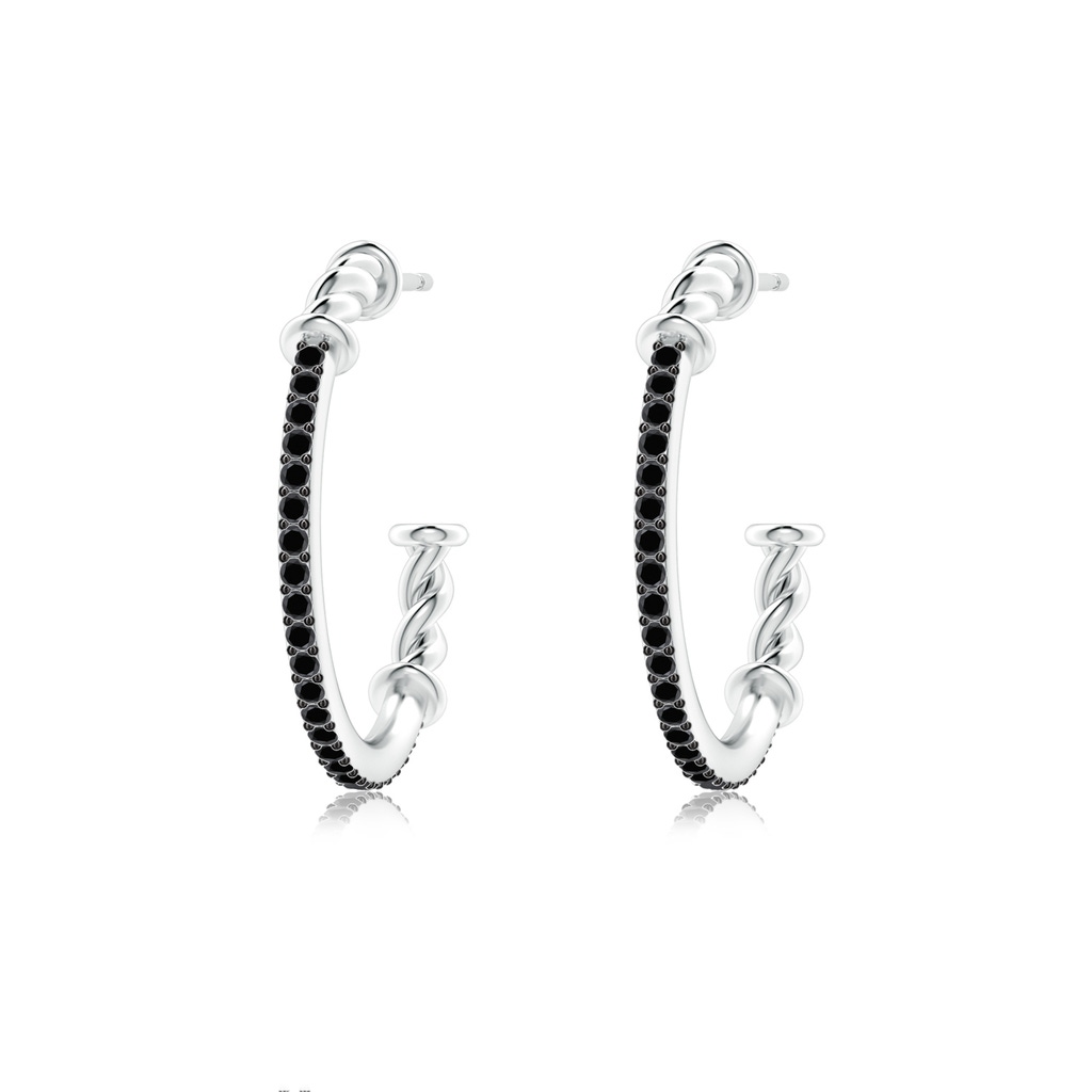 1.15mm AA Prong-Set Round Black Diamond Twisted Wire Hoop Earrings in White Gold 