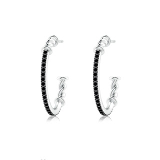 1.15mm AA Prong-Set Round Black Diamond Twisted Wire Hoop Earrings in White Gold