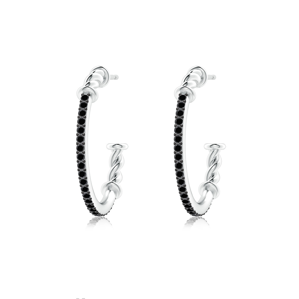 1.15mm AA Prong-Set Round Black Diamond Twisted Wire Hoop Earrings in White Gold