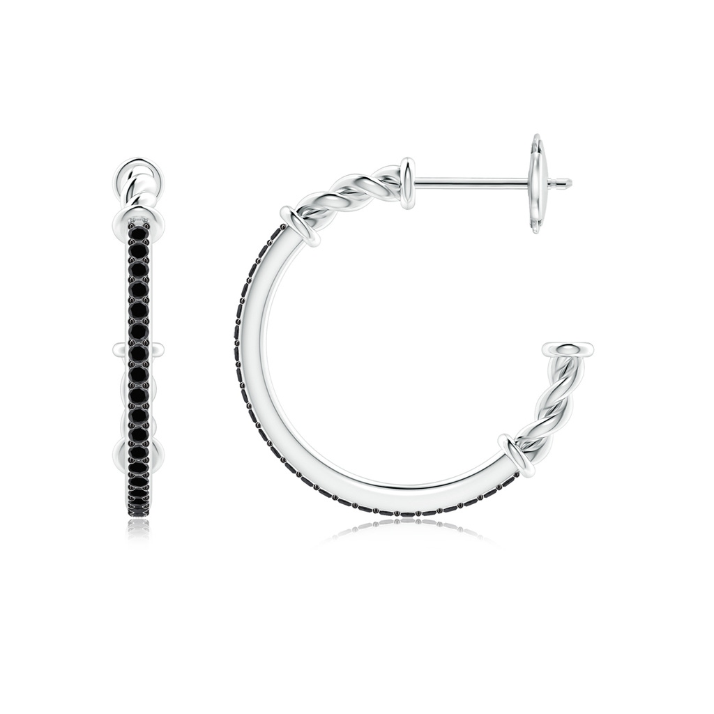 1.15mm AA Prong-Set Round Black Diamond Twisted Wire Hoop Earrings in White Gold Side 199