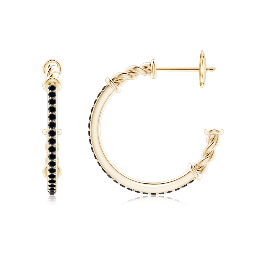 1.15mm AA Prong-Set Round Black Diamond Twisted Wire Hoop Earrings in Yellow Gold side 199