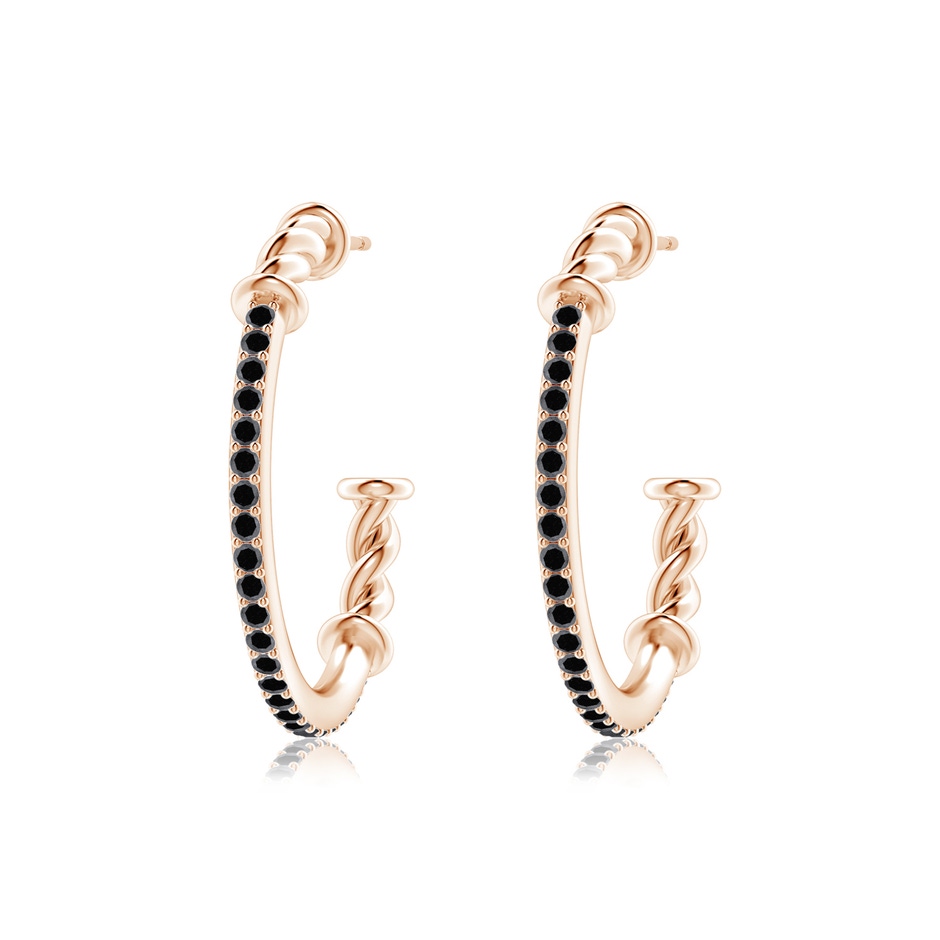 1.3mm A Prong-Set Round Black Diamond Twisted Wire Hoop Earrings in Rose Gold 