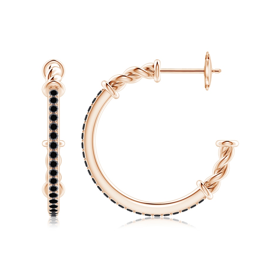 1.3mm A Prong-Set Round Black Diamond Twisted Wire Hoop Earrings in Rose Gold side 199