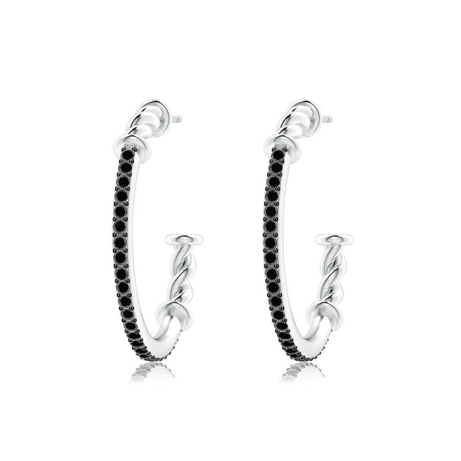1.3mm A Prong-Set Round Black Diamond Twisted Wire Hoop Earrings in White Gold 