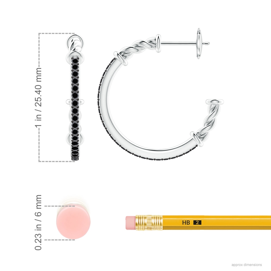 1.3mm A Prong-Set Round Black Diamond Twisted Wire Hoop Earrings in White Gold ruler