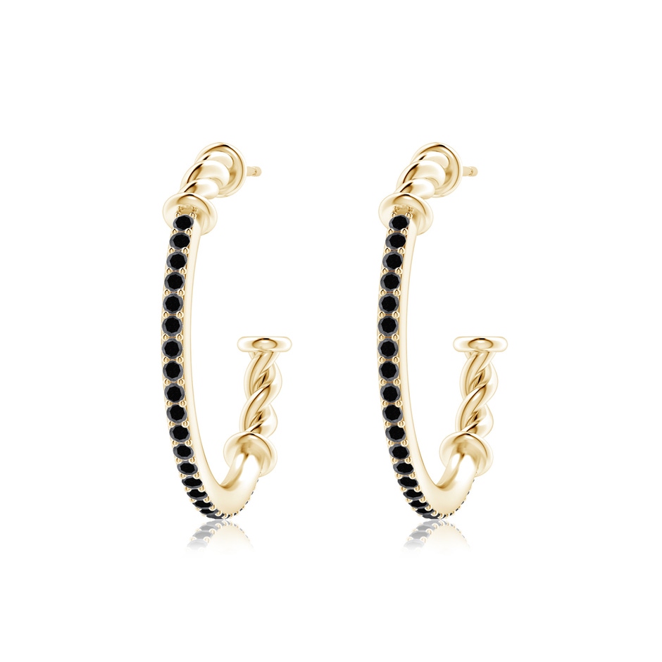 1.3mm A Prong-Set Round Black Diamond Twisted Wire Hoop Earrings in Yellow Gold 