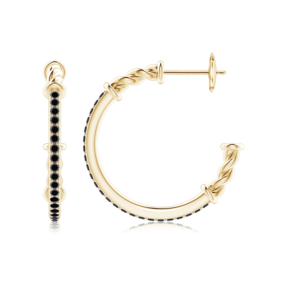 1.3mm A Prong-Set Round Black Diamond Twisted Wire Hoop Earrings in Yellow Gold side 199