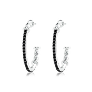 1.3mm AA Prong-Set Round Black Diamond Twisted Wire Hoop Earrings in White Gold