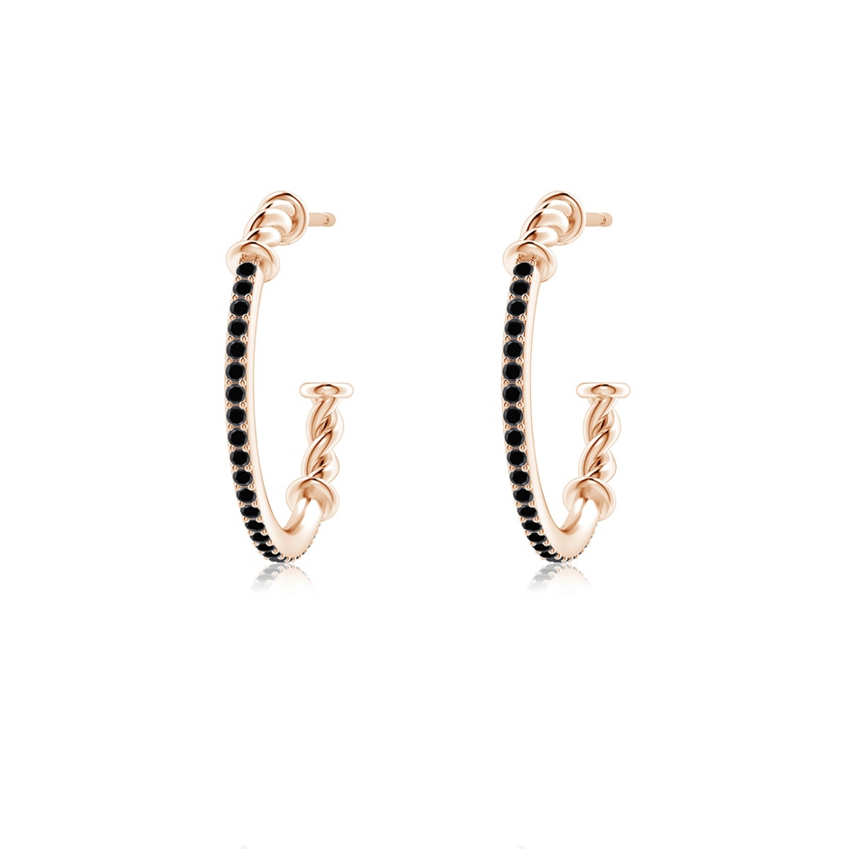 1mm A Prong-Set Round Black Diamond Twisted Wire Hoop Earrings in Rose Gold 
