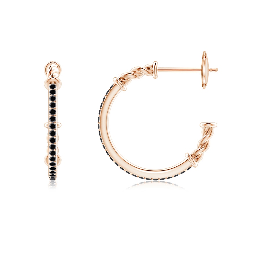 1mm A Prong-Set Round Black Diamond Twisted Wire Hoop Earrings in Rose Gold side 199