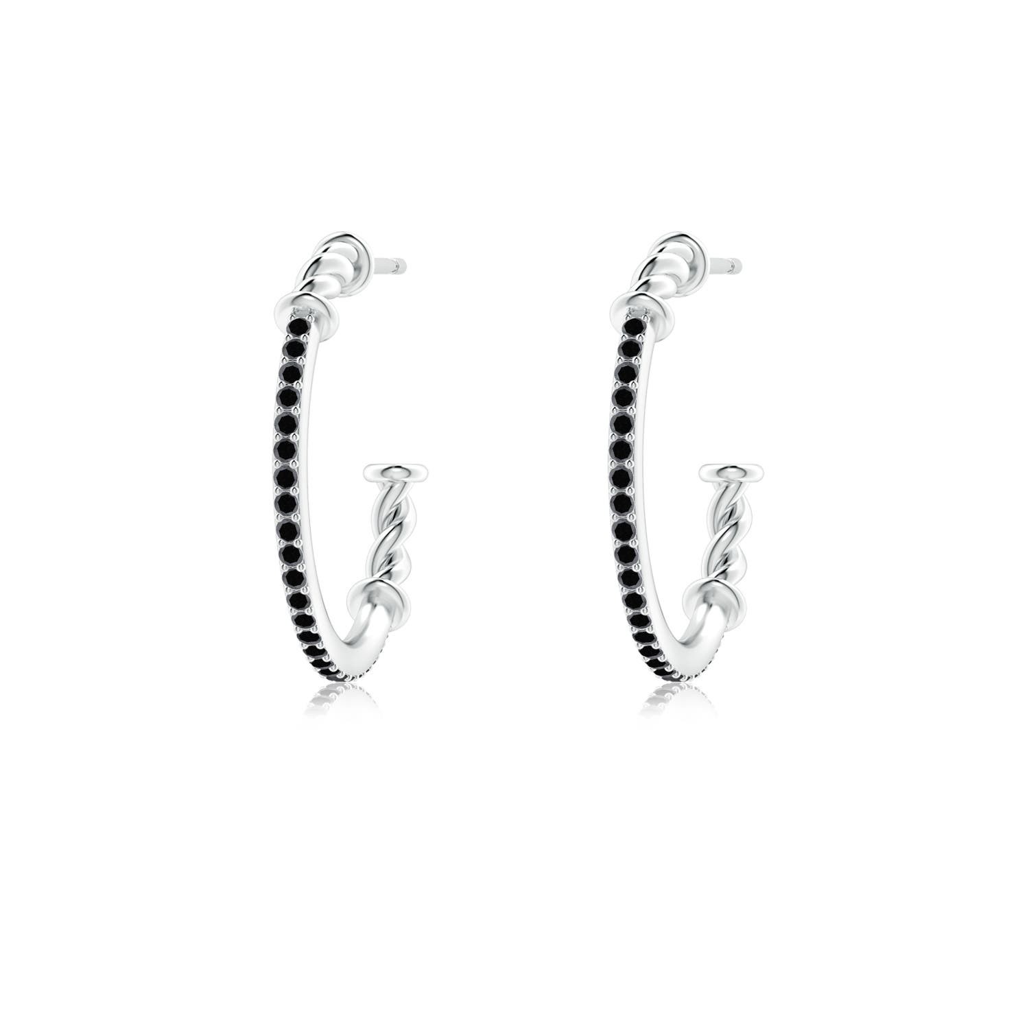 1mm A Prong-Set Round Black Diamond Twisted Wire Hoop Earrings in S999 Silver