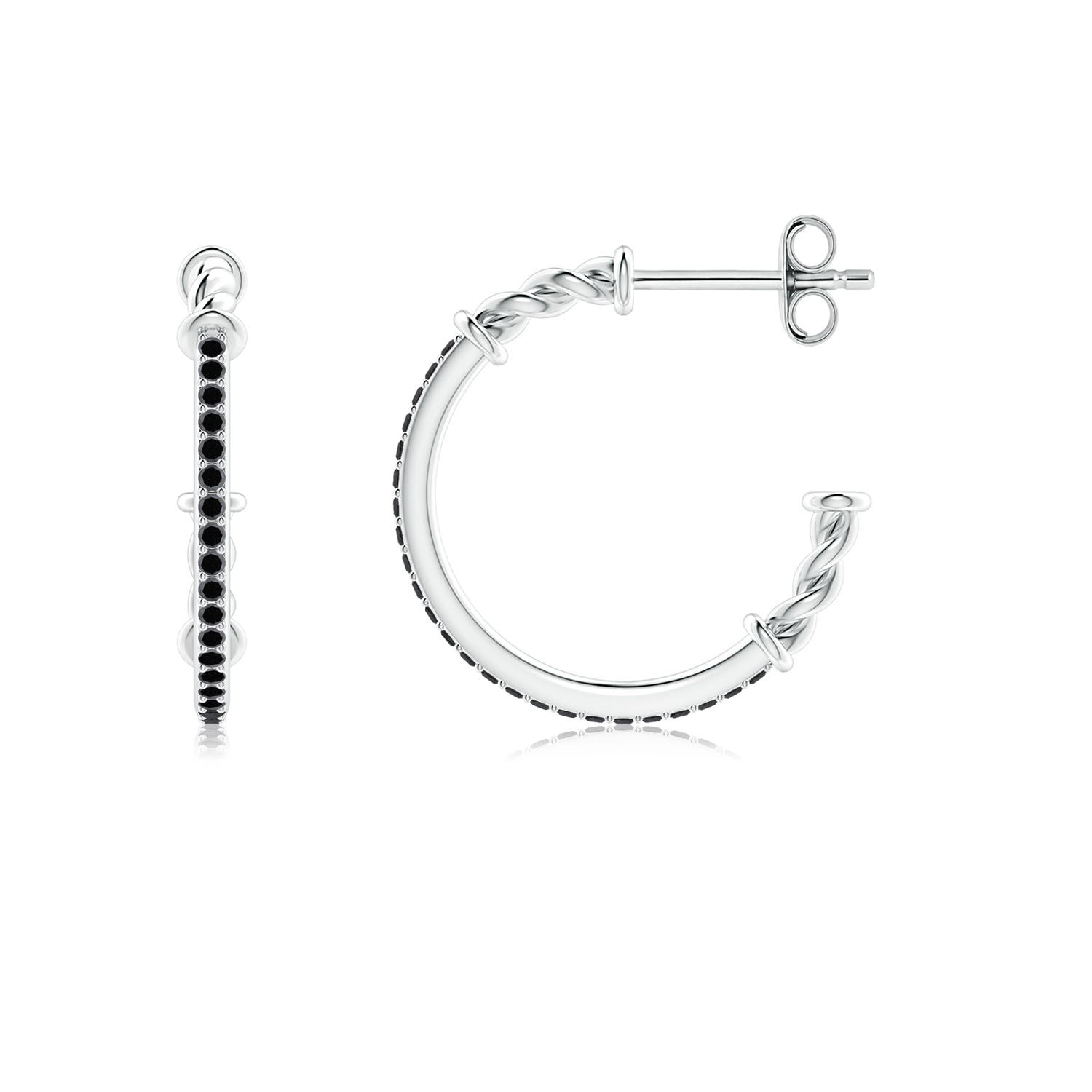 1mm A Prong-Set Round Black Diamond Twisted Wire Hoop Earrings in S999 Silver
