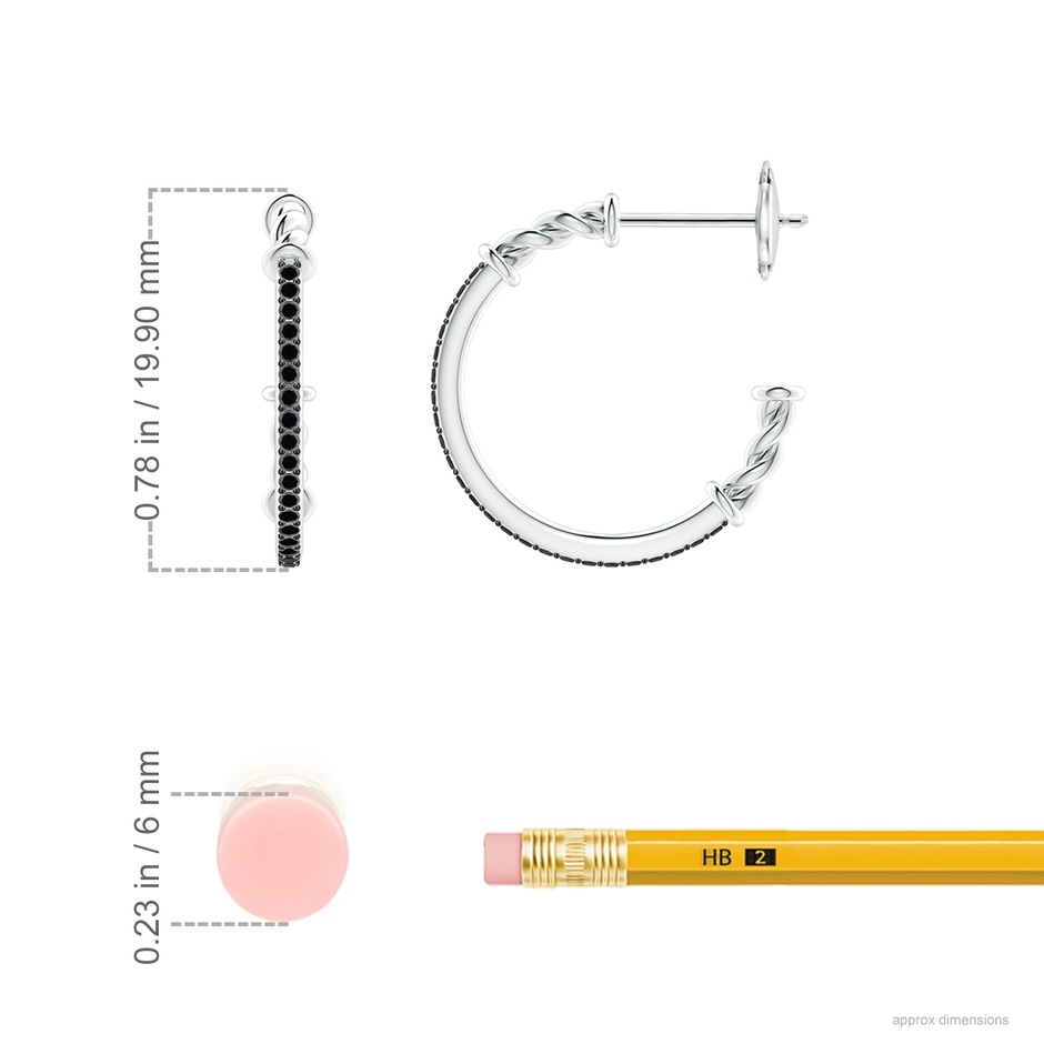 1mm A Prong-Set Round Black Diamond Twisted Wire Hoop Earrings in White Gold ruler