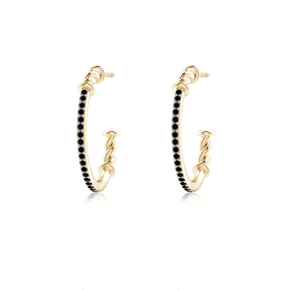 1mm A Prong-Set Round Black Diamond Twisted Wire Hoop Earrings in Yellow Gold 