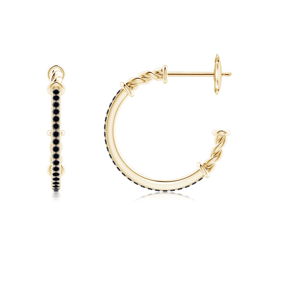 1mm A Prong-Set Round Black Diamond Twisted Wire Hoop Earrings in Yellow Gold side 199